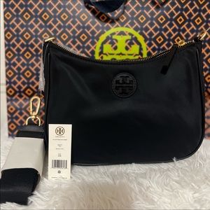 Tory Burch Authentic Nylon Web Mini Hobo Black